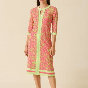 Tracy Negoshian Pink & Green Cut Out 3/4 Sleeve Dress